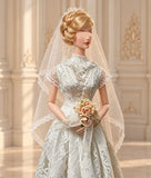 Handmade Doll Wedding Dress and Veil Vintage Lace Bridal Gown 1/6 1/4 1/3 Scale