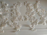 Craftuneed Bundle 5pcs Ivory bridal sequins lace applique sew on embroidered floral tulle lace motif patch