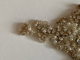 Craftuneed Handmade Rhinestone Faux Pearl Applique Bridal Sash Embellishment Motif Sew On Patch for Dress Craft Projects