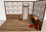 1:6 Scale Handmade Miniature Dollhouse Room Kit - Flat Pack Walnut Wooden Wall & Floor Scene