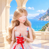 Handmade 1:6 Scale Doll Dress Miniature Romantic Floral Lace Gown with Red Corset