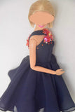 Handmade 1:6 Scale Beaded Sequin Doll Dress Miniature Navy Chiffon Party Gown