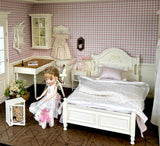 Craftuneed 1:6 scale Dollhouse French Style Princess Bed Miniature Ivory cream Wooden Bed Bedding Set For Fashion Dolls