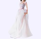Handmade 1:6 Scale Doll Chiffon Dress with Necklace Miniature Light Pink Princess Gown