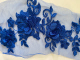 Craftuneed Bundle 4pcs royal blue 3D lace applique sew on double layer embroidered floral lace motif patch