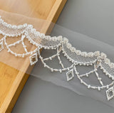 Ivory Beaded Sequin Lace Trim 3 Yards Floral Bridal Wedding Sewing Material