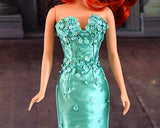 Handmade 1:6 Scale Doll Mermaid Dress Green Blue Sequin Beaded Gown Outfit