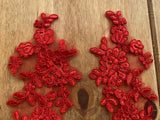 4pcs Red Floral Lace Appliques Embroidered Flower Lace Motif Patch on Tulle