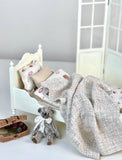 Craftuneed 1:6 scale Dollhouse French Style Princess Bed Miniature Ivory cream Wooden Bed Bedding Set For Fashion Dolls