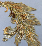 Gold Sequin Lace Applique Pair Large Couture Embroidered Motif Patch For Costume DIY