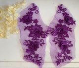 Craftuneed Bundle 8pcs champagne purple 3D floral lace applique sew on sequins floral embroidered lace motif patch