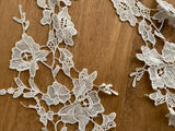 5pcs Floral Embroidered Lace Applique Bundle Ivory White Lace Motif Patches