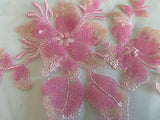 Bundle 5pcs Pink shades Sequin Floral Lace Applique: Sew-On Tulle Motif Patch (28cm x 14cm)