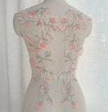 Floral Embroidered Lace Applique Pair Bridal Wedding Dress Bodice Motif Patch