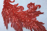 Red Sequin Lace Applique Pair Large Couture Embroidered Motif Patch For Costume DIY