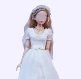Handmade 1:6 Scale Doll Wedding Dress Miniature Bridal Gown with Hair Accessory Necklace