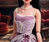 Handmade 1:6 Scale Doll Lace Dress with Necklace Miniature Victorian Style Gown Lilac