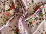 Craftuneed 1 Meter Pink floral print Satin fabric Japanese style Peony Blossom Glossy fabric For Sewing