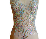 White Rhinestone Lace Applique, Beaded Sequin Motif, Bridal Costume Embellishment