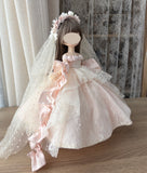 Handmade Doll Wedding Dress Miniature Bridal Princess Gown with Veil 1/6 1/4 1/3 Scale