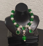 1:6 Doll Necklace Earrings Set Miniature Green Faux Pearl Rhinestone Jewellery Handmade