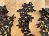 3pcs Black Floral Lace Appliques Embroidered Flower Lace Motifs Patches