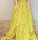 Handmade 1:6 Scale Doll Dress Miniature Yellow Chiffon Evening Gown with Necklace