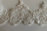 Ivory Floral Sequin Lace Trim – Eyelash Lace Border Sewing Supply, Total 6.8 Meters