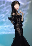 Handmade Black Mermaid Doll Evening Dress with Sleeves For 1/6 1/4 1/3 Scale