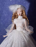 Handmade Doll Lace Dress & Fascinator Set Miniature Custom For 1/6 1/4 1/3 Scale