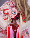 Handmade Doll Cherry Kimono Outfit with Obi and bag Japanese Style Doll Clothing 1/6, 1/4, 1/3