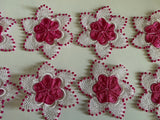 Craftuneed Bundle 8pcs Crochet Flower Beaded Lace Applique Pink &amp; White Embroidered lace motif patch Handmade