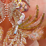 Red Mesh Sequin Beaded Lace Applique Set Embroidery Motif for Couture Sewing DIY