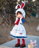 Craftuneed 1:6 Scale Fairy Tale Style Doll Outfit Handmade Blue Puff Sleeve Dress Set with Apron, Hat, Basket & Plushie for Slim BJD Dolls