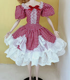 1:6 Scale Doll Victorian Style Dress Miniature Red White Lace Gown Outfit Handmade