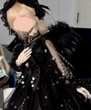 Handmade Doll Dress & Headpiece Set Black Lace Embroidery Outfit - 1/6, 1/4, 1/3 Scale