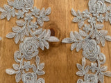 3pcs Light Grey Floral Lace Appliques Embroidered Rose Lace Motif Patch