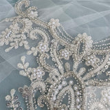 Ivory Beaded Lace Applique Bridal Sequin Embroidered Lace Motif For Bodice Bolero