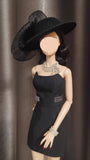 Handmade 1:6 Scale Doll Black Dress Outfit Set with Miniature Hat, Necklace & Bracelet