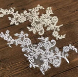 5 Pairs Ivory or White Floral Lace Applique Bridal Embroidered Wedding Motif Patch