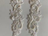 Craftuneed Bundle 4pcs ivory floral beaded lace applique sew on bridal wedding flower beads sequins lace motif patch
