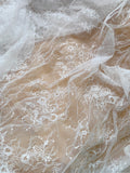 3 Yards Ivory Sequin Lace Fabric Embroidered Floral Tulle Lace for Bridal DIY