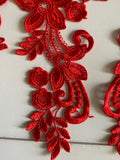 Bundle 5pcs red sew on lace applique embroidered floral tulle lace motif patch