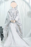 Handmade Doll Silver Floral Kimono Miniature Japanese Style Wedding Outfit 1/4 1/3 Scale