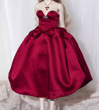 Handmade Miniature Red Evening Dress Doll Satin Ball Gown Available in 1/6 1/4 1/3