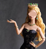 Handmade 1:6 Scale Doll Jewellery Miniature Emerald Green Crown Necklace Earrings Brooch