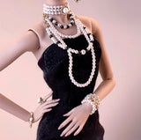 Handmade 1:6 Scale Faux Pearl Miniature Necklace Earrings Bracelet Jewellery Set for Fashion Doll