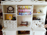 Dollhouse Miniature Sewing Cabinet with Drawers and Accessories Set – Wooden Vintage Style Sewing Cupboard (1:12 Scale)