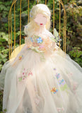 HandHandmade Floral Tulle Doll Dress Miniature Fairy Garden Ball Gown For 1/4 1/3 Scale