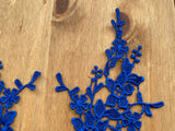 A Mirror Pair Royal Blue Floral Lace Appliques Embroidered Flower Lace Patches